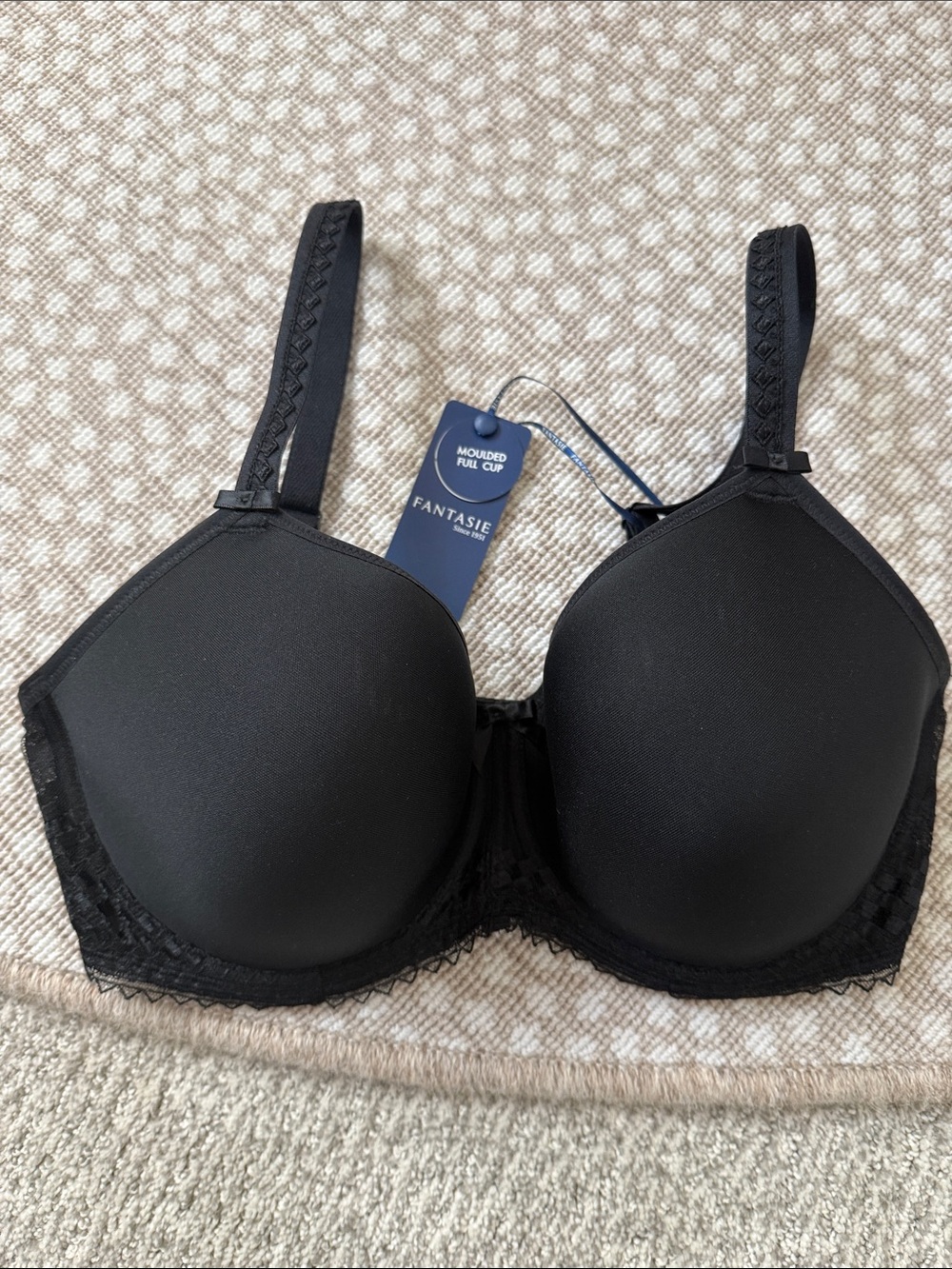 Fantasie Black Moulded Full Cup Bra with Lace Trim